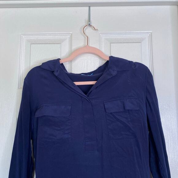 J. MCLAUGHLIN Navy Silk Shirt Dress Mini Size Medium Preppy Dressy Collared - Picture 3 of 6